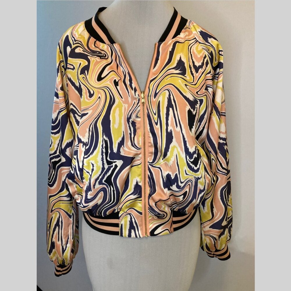 Gorman reversible marbled blue and peach/solid peach bomber jacket